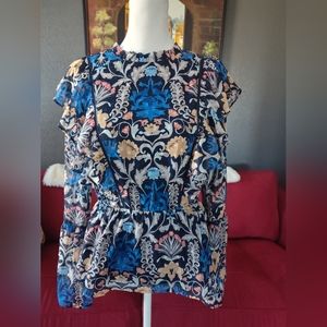 INC International Concepts Blouse  Size XS Black, Blue and Gold